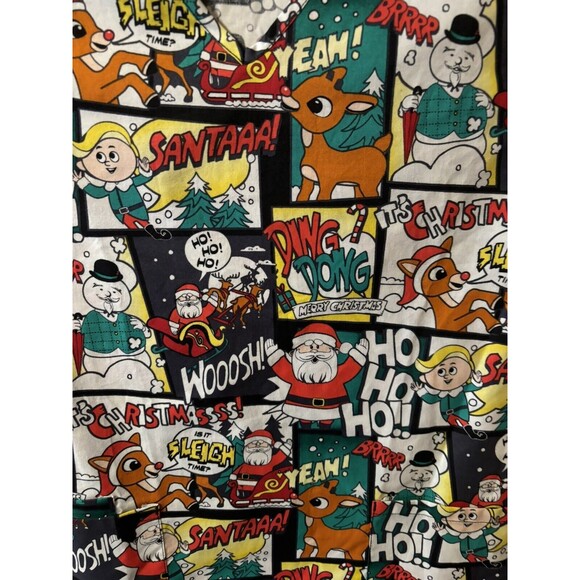 Christma Holiday Scrub Top Rudolph & Friend Multicolor S/S VNeck Size XSmall NWT - Picture 2 of 5